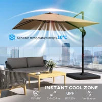 Outsunny 2.4 x 2.4 m Cantilever Parasol with Umbrella Weights, UPF50+ Offset Outdoor Umbrella w/ Easy Tilt Adjustment