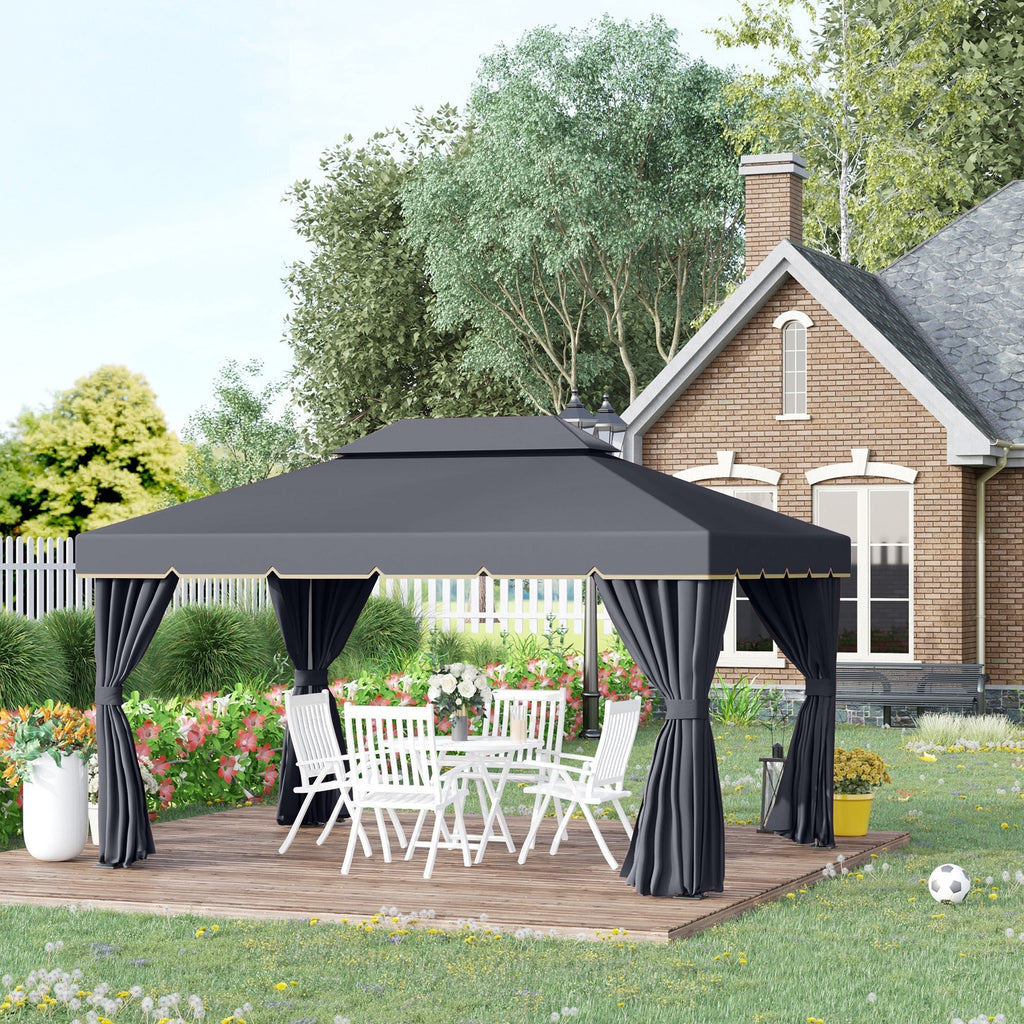 3 x 4m Aluminium Garden Gazebo, Pavilion Party Tent with Nets and Curtains, Light Grey
