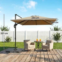 Outsunny 2.4 x 2.4 m Cantilever Parasol with Umbrella Weights, UPF50+ Offset Outdoor Umbrella w/ Easy Tilt Adjustment